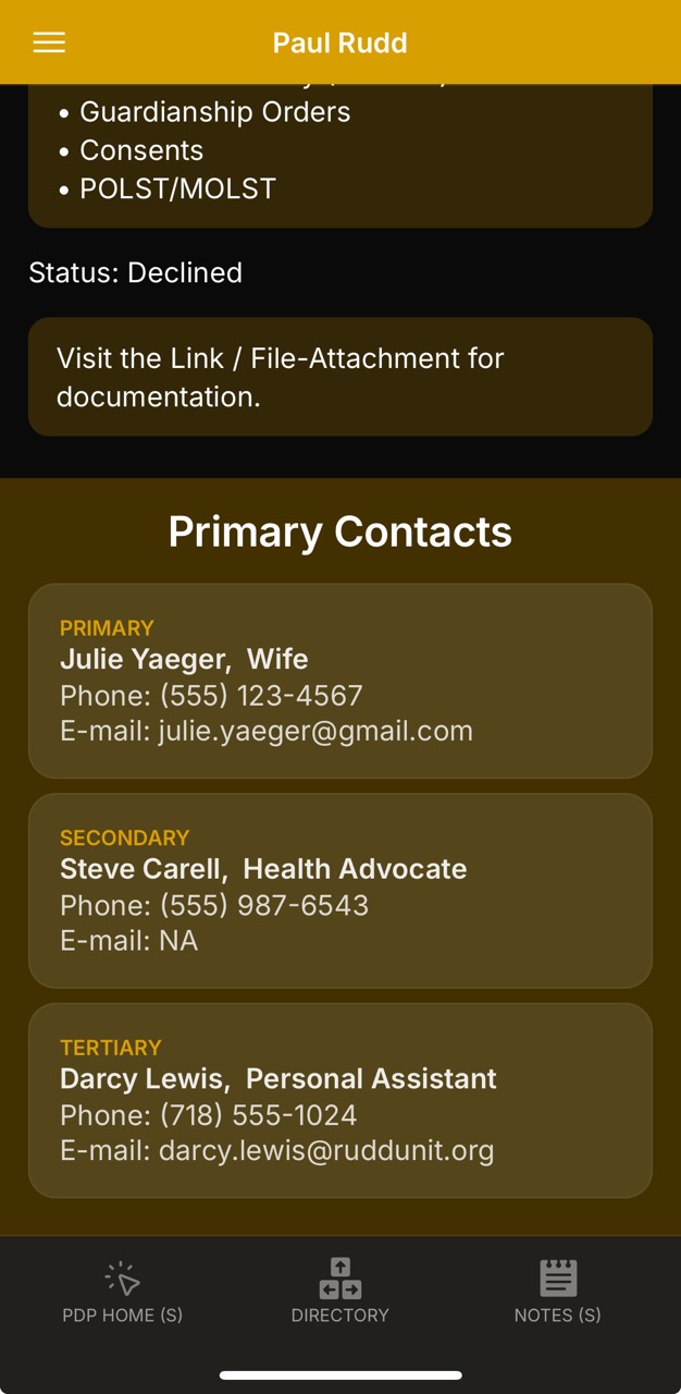 Demographics Page (Primary Contacts)